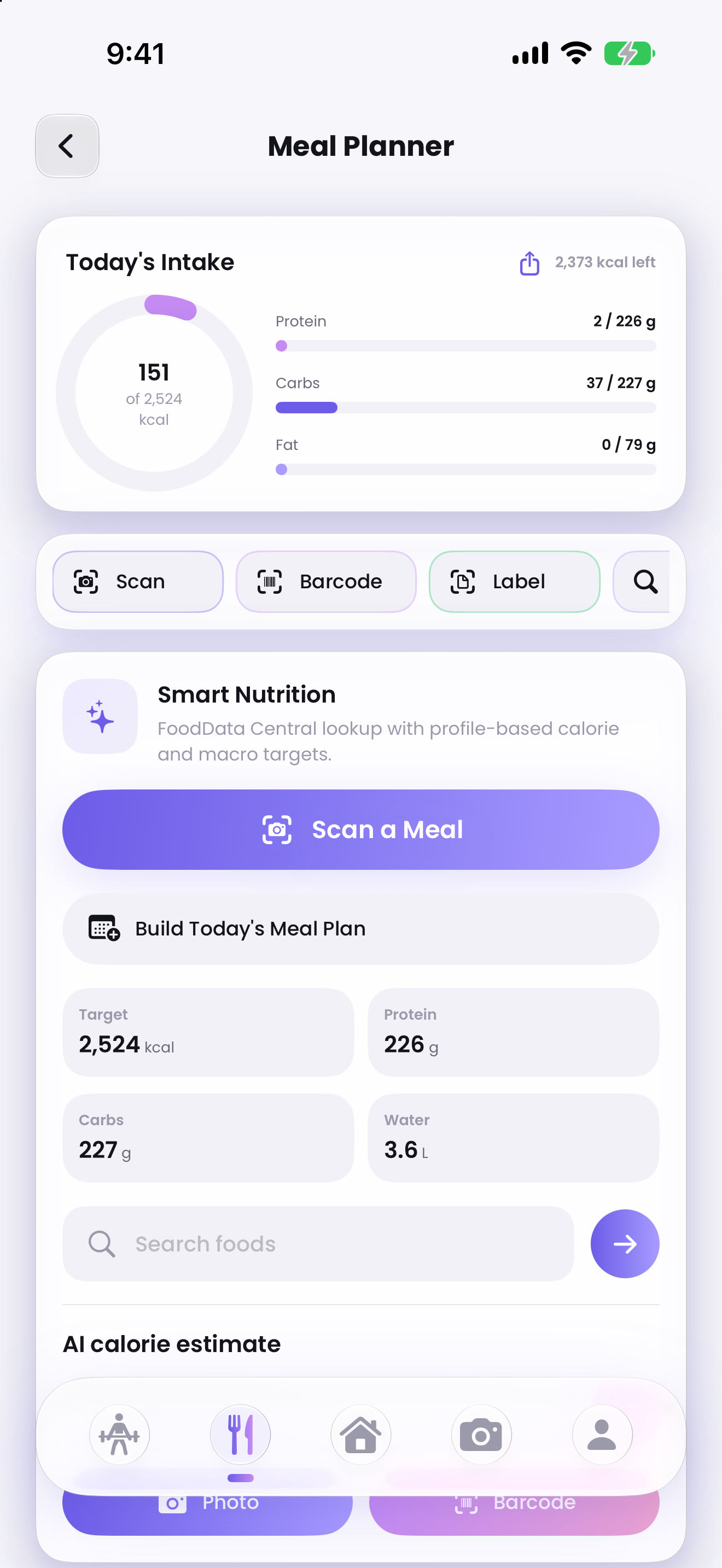 Photo calorie tracking