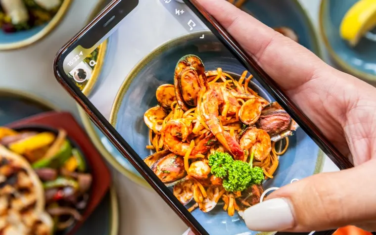 Photographing a colorful meal with a phone